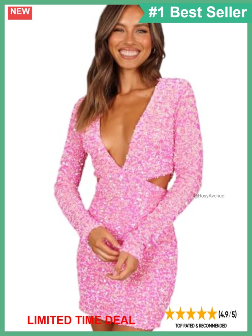 Velvet Sequin Mini Dress Long Sleeve V-Neck Bodycon Party